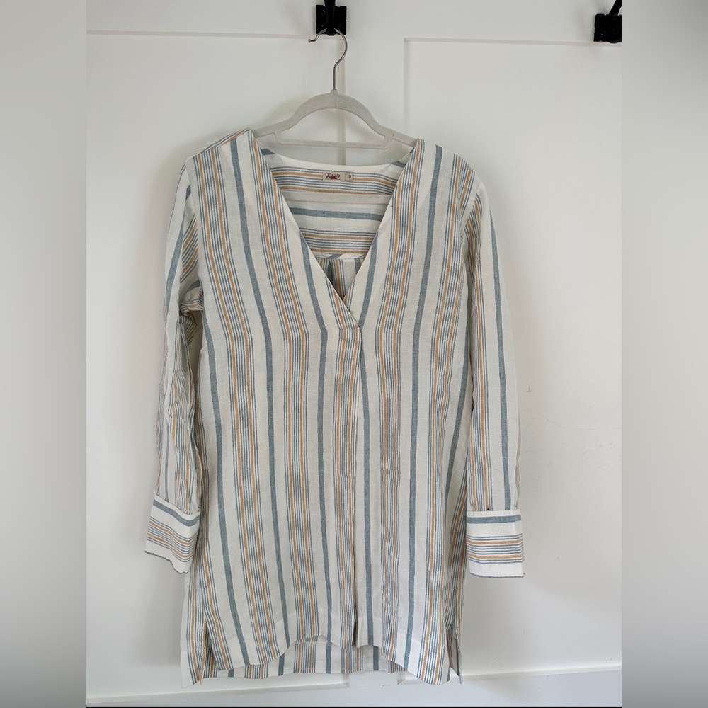 Faherty S Linen Beach Days Long Sleeve Striped Tunic Cover Up